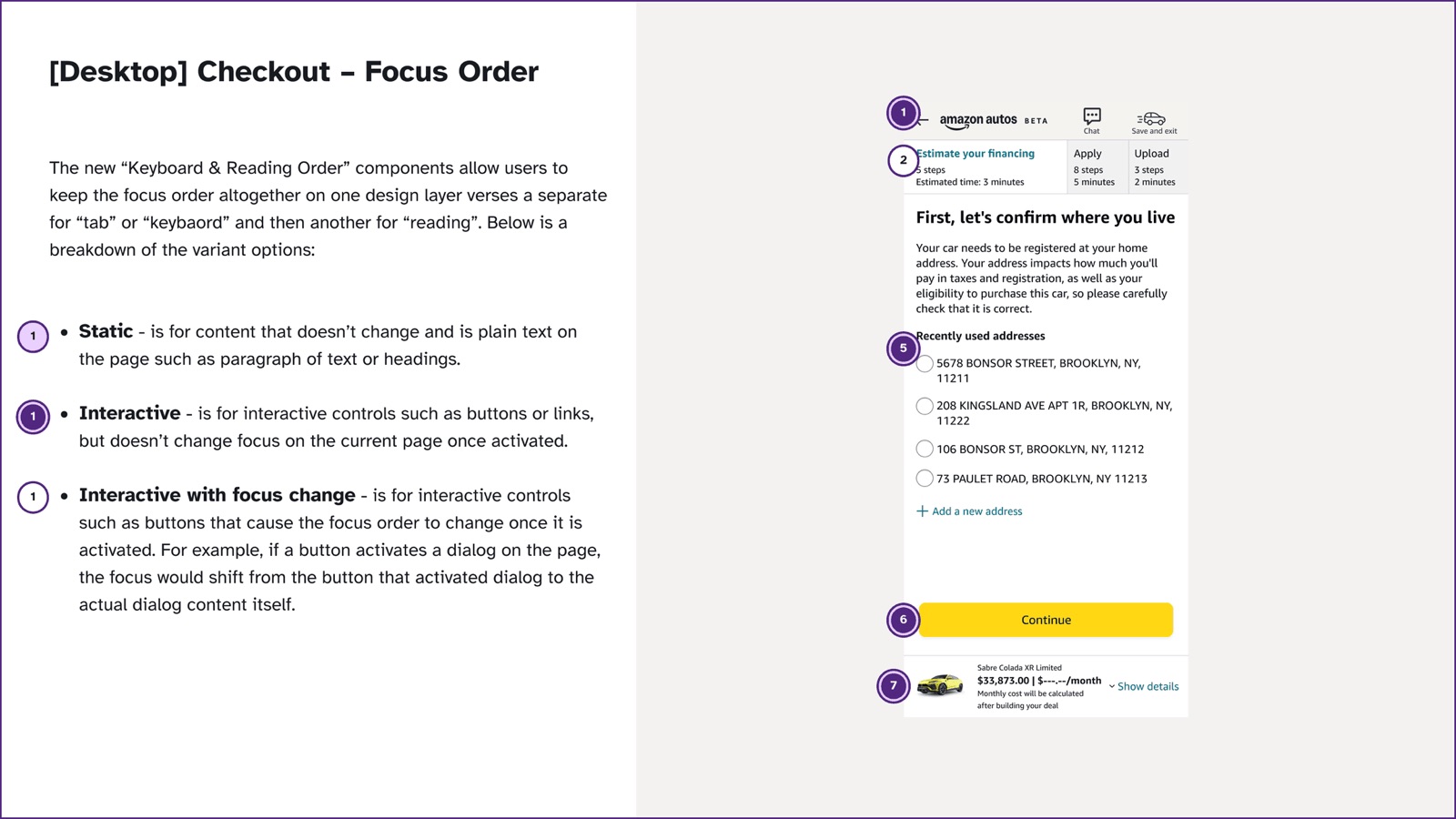 Accessibility annotations document outlining focus order considerations.