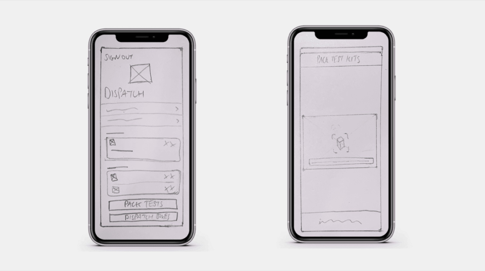 Initial hand-drawn sketches for the Dispatch app.